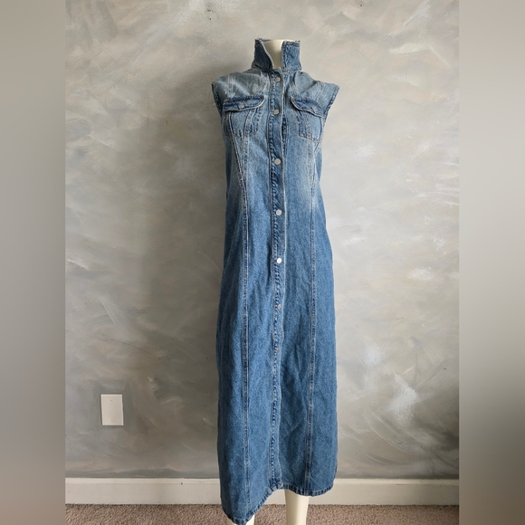 Yoko's Sleeveless Denim Jean Maxi Dress Snap Down Sz M - Picture 7 of 9